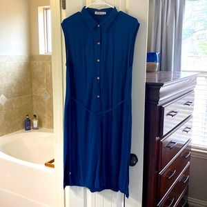 Navy button up dress with gold embellishment